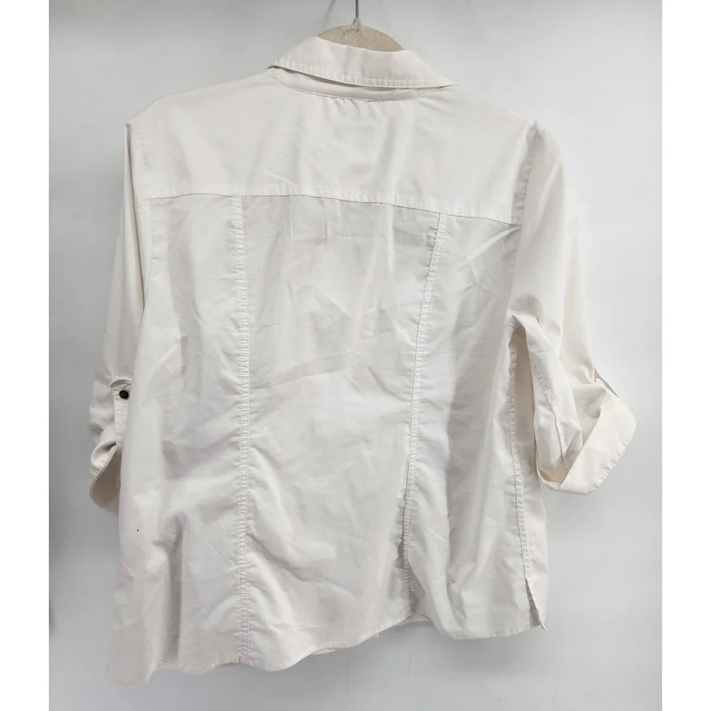 Christopher & Banks White Roll Tab Sleeve Button Up Utility Shirt Top Large